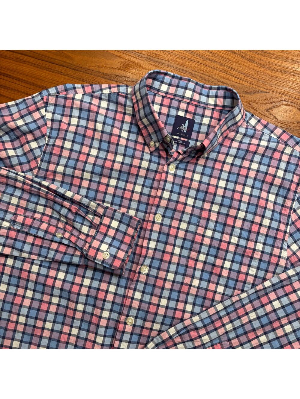 Johnnie-O men’s blue and pink plaid long sleeve button down dress shirt large